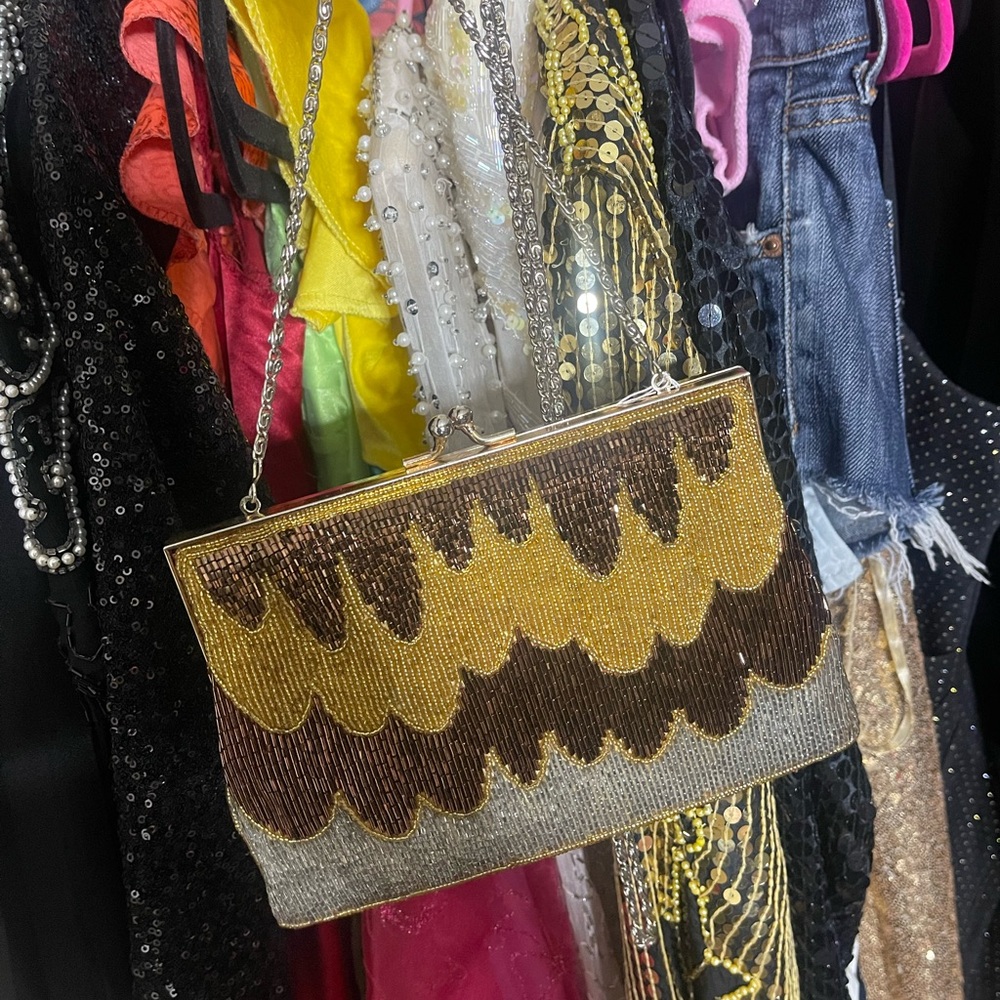 Elegant Gold and Brown Beaded Women's Bag